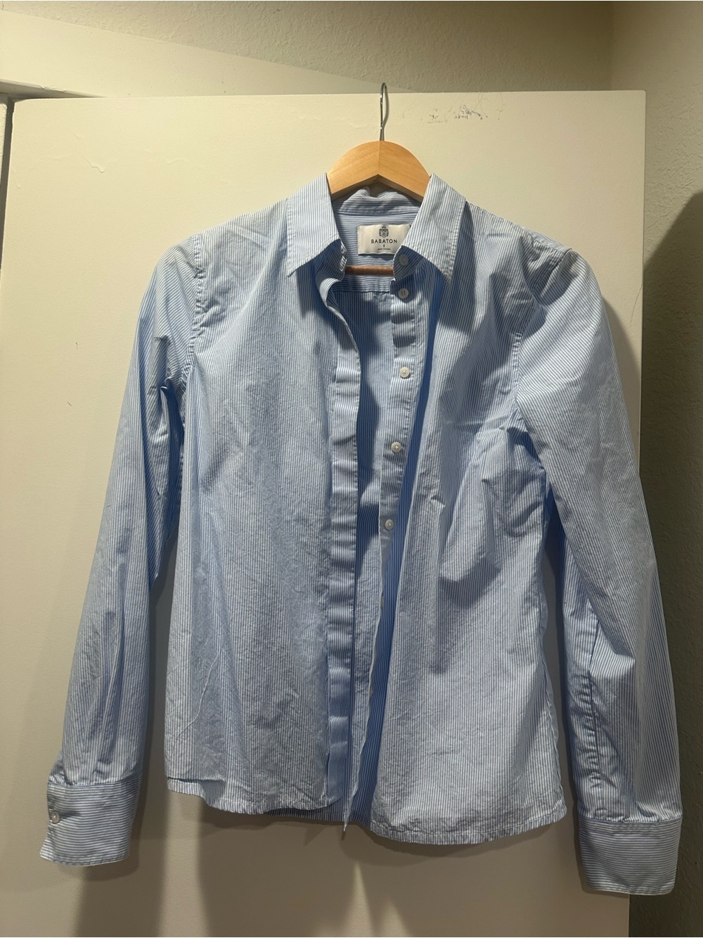 Babaton aritzia light Blue Striped women’s Dress Shirt size small